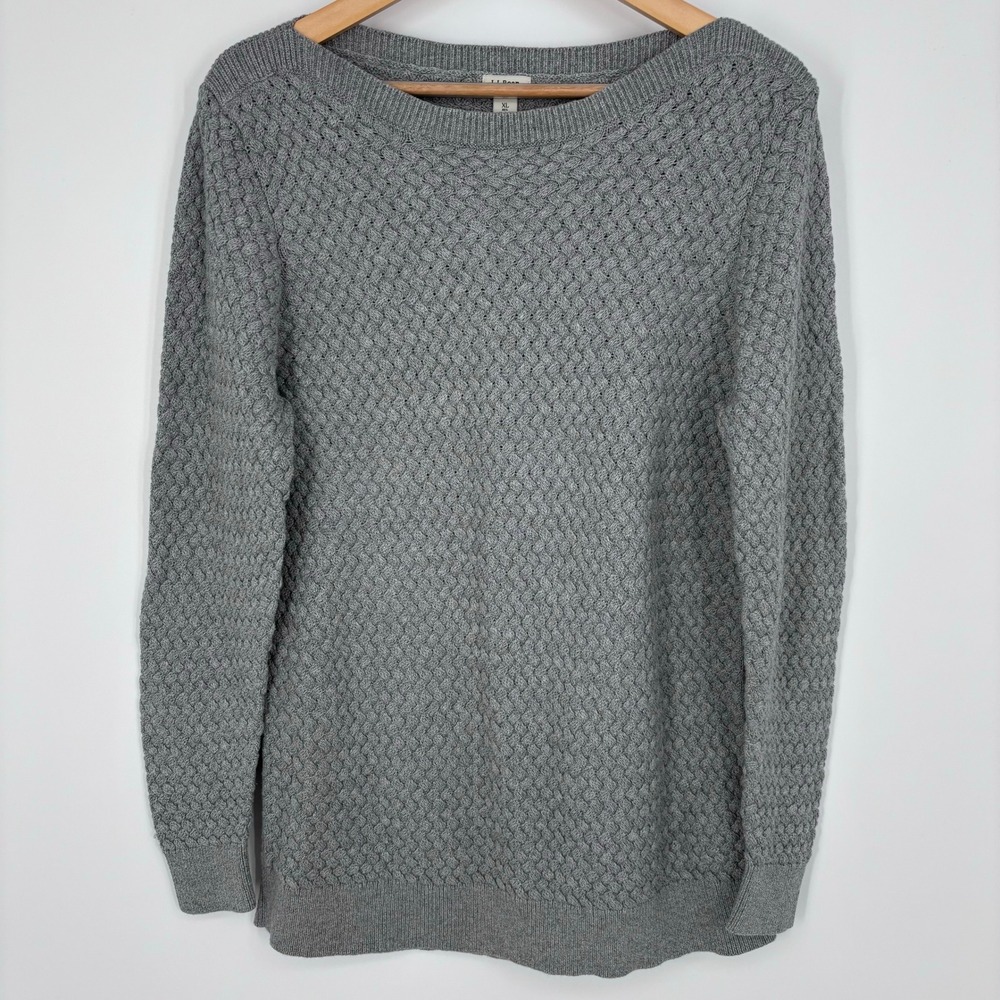 LL Bean Womens Basketweave Pullover Sweater Womens XL Gray 100% Cotton Boatneck
